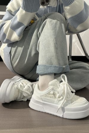 Women's Breathable Platform Sneakers - Summer 2025 Thick-Soled Sweet Style Shoes for Women - Versatile White Sneakers