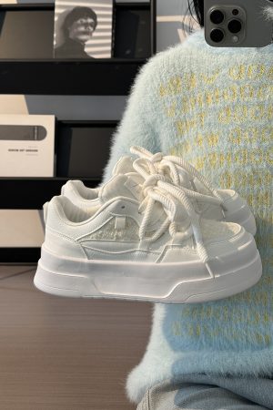 Women's Breathable Platform Sneakers - Summer 2025 Thick-Soled Sweet Style Shoes for Women - Versatile White Sneakers