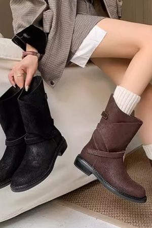 Women's British Style Milad Knight Short Boots - Fashionable Tall Tube Motorcycle Boots for Trendy Looks