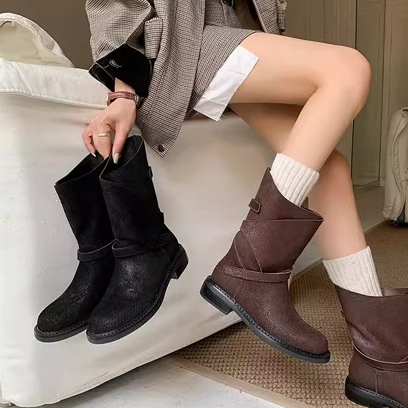 Women's British Style Milad Knight Short Boots - Fashionable Tall Tube Motorcycle Boots for Trendy Looks Women's British Style Milad Knight Short Boots - Fashionable Tall Tube Motorcycle Boots for Trendy Looks