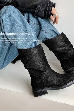 Women's British Style Milad Knight Short Boots - Fashionable Tall Tube Motorcycle Boots for Trendy Looks