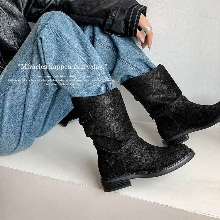 Women's British Style Milad Knight Short Boots - Fashionable Tall Tube Motorcycle Boots for Trendy Looks Women's British Style Milad Knight Short Boots - Fashionable Tall Tube Motorcycle Boots for Trendy Looks