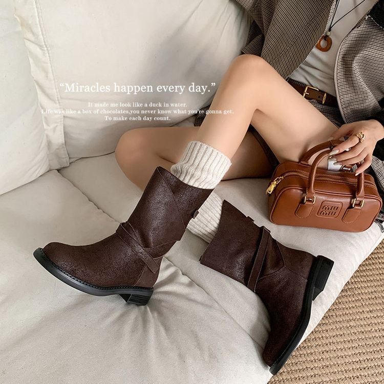Women's British Style Milad Knight Short Boots - Fashionable Tall Tube Motorcycle Boots for Trendy Looks Women's British Style Milad Knight Short Boots - Fashionable Tall Tube Motorcycle Boots for Trendy Looks
