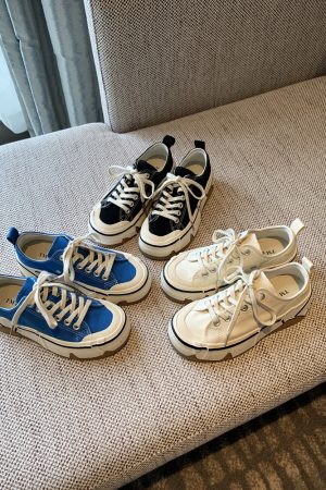 Women's Canvas Lace-Up Sneakers - 2025 Spring Korean Style Thick-Soled Low-Top Casual Shoes - Fashionable and Versatile for Everyday Wear