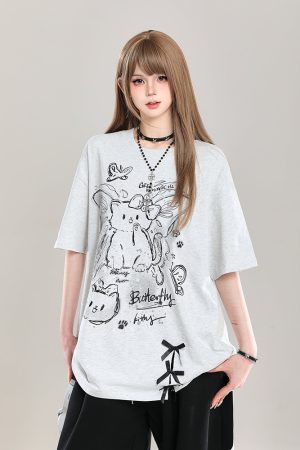 Women's Cartoon Bear Printed Short Sleeve T-Shirt - 2025 Summer Casual Loose Fit, Age-Reducing Style