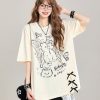 Women's Cartoon Bear Printed Short Sleeve T-Shirt - 2025 Summer Casual Loose Fit, Age-Reducing Style