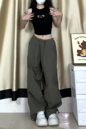 Women's Casual Draped Wide-Leg Pants - American Style Spring/Summer Loose Sports Trousers for Petite Sizes