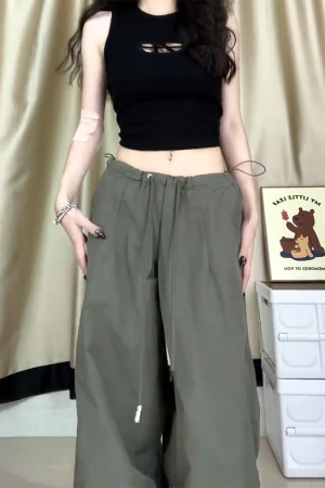 Women's Casual Draped Wide-Leg Pants - American Style Spring/Summer Loose Sports Trousers for Petite Sizes