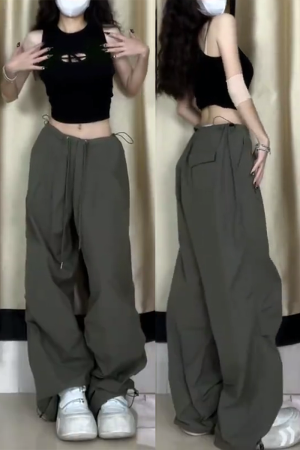 Women's Casual Draped Wide-Leg Pants - American Style Spring/Summer Loose Sports Trousers for Petite Sizes
