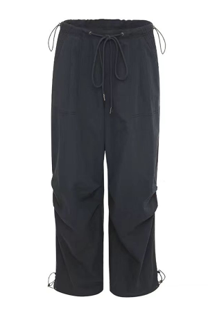 Women's Casual Draped Wide-Leg Pants - American Style Spring/Summer Loose Sports Trousers for Petite Sizes