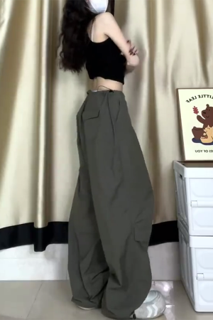 Women's Casual Draped Wide-Leg Pants - American Style Spring/Summer Loose Sports Trousers for Petite Sizes