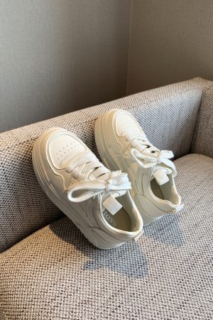 Women's Casual Lace-Up Platform Sneakers - 2025 Thick-Soled White Genuine Leather Lightweight Sports Shoes