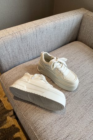 Women's Casual Lace-Up Platform Sneakers - 2025 Thick-Soled White Genuine Leather Lightweight Sports Shoes