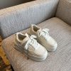 Women's Casual Lace-Up Platform Sneakers - 2025 Thick-Soled White Genuine Leather Lightweight Sports Shoes