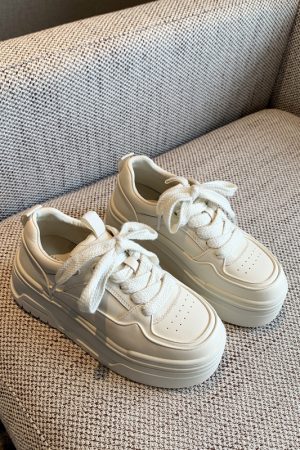 Women's Casual Lace-Up Platform Sneakers - 2025 Thick-Soled White Genuine Leather Lightweight Sports Shoes