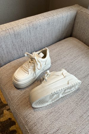 Women's Casual Lace-Up Platform Sneakers - 2025 Thick-Soled White Genuine Leather Lightweight Sports Shoes