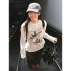 Womenâ€™s Casual Loose Fit Hand-Painted Round Neck T-Shirt - American Style Long Sleeve Top in Pure Cotton for Early Spring