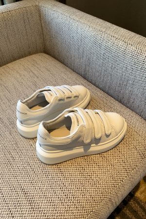 Women's Casual Velcro Sneakers - 2025 College Style, Genuine Leather, Thick-Soled, Versatile White Shoes for Everyday Wear