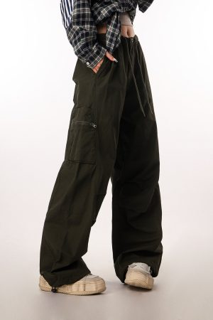 Women's Casual Wide-Leg Paratrooper Pants - Thin Straight Fit, Summer Style, American Workwear, Loose-Fit for Comfort