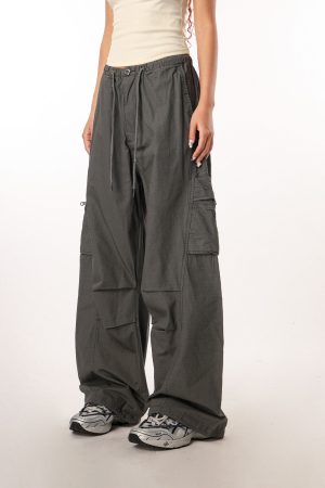 Women's Casual Wide-Leg Paratrooper Pants - Thin Straight Fit, Summer Style, American Workwear, Loose-Fit for Comfort