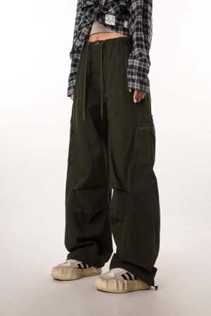 Women's Casual Wide-Leg Paratrooper Pants - Thin Straight Fit, Summer Style, American Workwear, Loose-Fit for Comfort