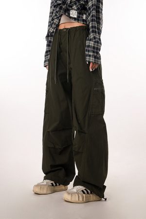 Women's Casual Wide-Leg Paratrooper Pants - Thin Straight Fit, Summer Style, American Workwear, Loose-Fit for Comfort