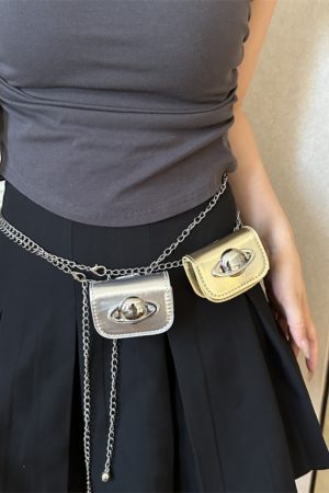 Womenâ€™s Chain Waist Bag - Internet Celebrity Style Crossbody Mini Pouch for Jeans, Decorative Leather Waist Belt Bag