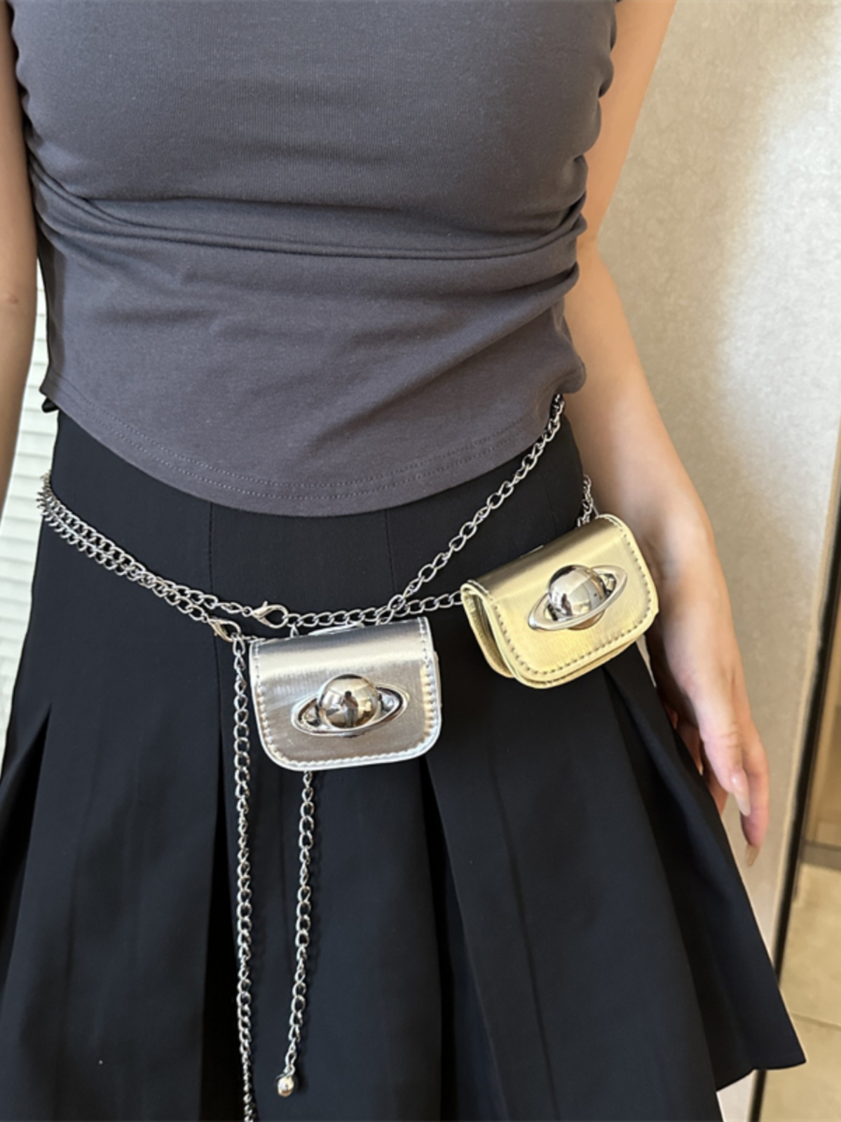 Women’s Chain Waist Bag - Internet Celebrity Style Crossbody Mini Pouch for Jeans, Decorative Leather Waist Belt Bag Women’s Chain Waist Bag - Internet Celebrity Style Crossbody Mini Pouch for Jeans, Decorative Leather Waist Belt Bag