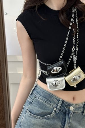 Women’s Chain Waist Bag - Internet Celebrity Style Crossbody Mini Pouch for Jeans, Decorative Leather Waist Belt Bag