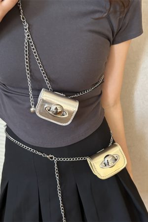 Women’s Chain Waist Bag - Internet Celebrity Style Crossbody Mini Pouch for Jeans, Decorative Leather Waist Belt Bag