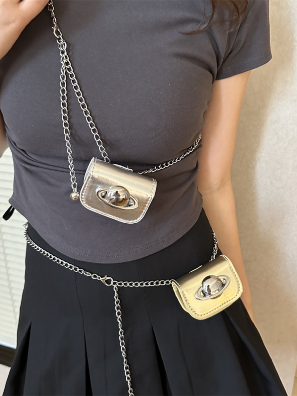Women’s Chain Waist Bag - Internet Celebrity Style Crossbody Mini Pouch for Jeans, Decorative Leather Waist Belt Bag Women’s Chain Waist Bag - Internet Celebrity Style Crossbody Mini Pouch for Jeans, Decorative Leather Waist Belt Bag
