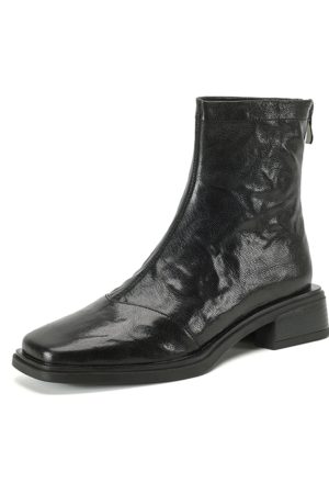 Women's Chunky Heel Ankle Boots - Slim Fit Square Toe Martin Boots for Autumn Winter 2024 in Black