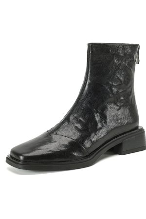 Women's Chunky Heel Ankle Boots - Slim Fit Square Toe Martin Boots for Autumn Winter 2024 in Black