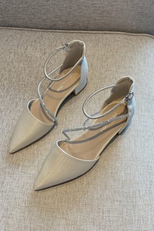 Women's Chunky Heel Rhinestone One-Strap Pointed Toe Shoes - Versatile Korean Style Hollow Design for Spring 2025