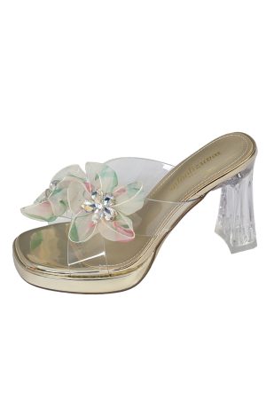 Women's Chunky Heel Transparent High Heels - Thick-Soled Rhinestone Slide Sandals, Waterproof Platform for Summer 2025