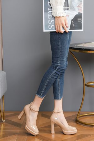 Women's Chunky Heels 10CM Platform One-Strap Flats, Waterproof Spring Autumn Style