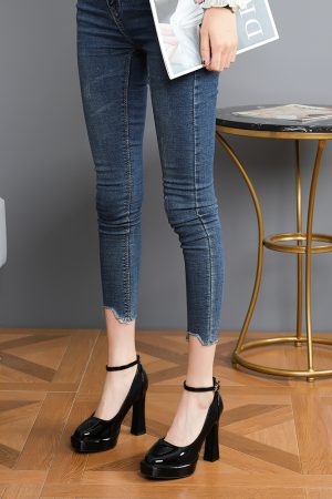 Women's Chunky Heels 10CM Platform One-Strap Flats, Waterproof Spring Autumn Style