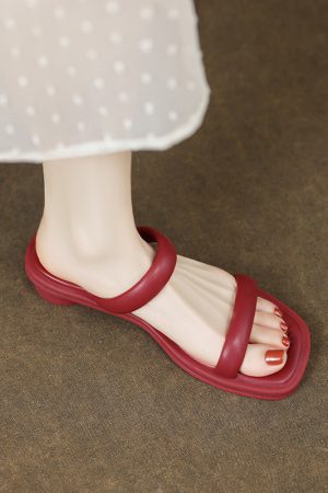 Womenâ€™s Chunky Mid-Heel Slide Sandals - Comfortable Open-Toe Design for Summer Casual Wear, Versatile Square Toe Slippers