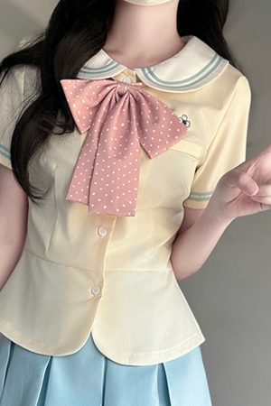 Women's College Style JK Uniform Set - Pudding Bear Original Waist-Defining Short Sleeve Shirt - Summer 2025 Fashion