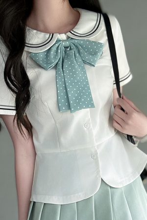 Women's College Style JK Uniform Set - Pudding Bear Original Waist-Defining Short Sleeve Shirt - Summer 2025 Fashion