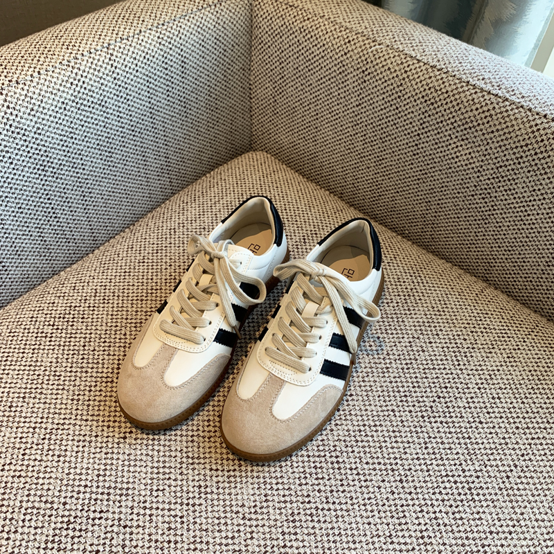 Women's Color-Block Lace-Up Flat Genuine Leather Casual Cycling Sneakers - Trendy 2025 Fashion Footwear Women's Color-Block Lace-Up Flat Genuine Leather Casual Cycling Sneakers - Trendy 2025 Fashion Footwear