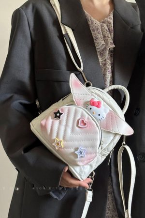 Women's Diamond Quilted Embroidered KT Wings Backpack - Cute Casual 2024 Fashionable Bag