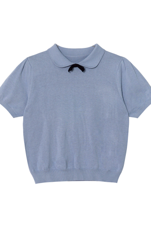 Women's Doll Collar Bow Short-Sleeve Knitted Top - Loose Fit Spring/Summer 2025, Cute and Simple Style