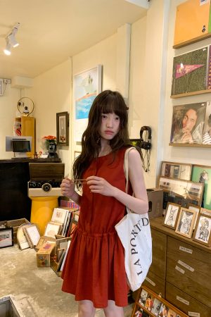 Women's Drawstring Waist Vest Dress, Round Neck A-Line Doll Dress, New Summer Fashion, Loose Fit, Casual Style