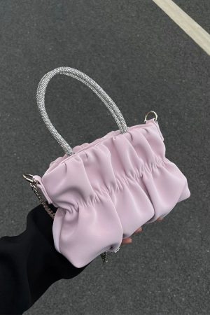 Women's Elegant Pleated Rhinestone Handheld Shoulder Bag, 2023 Summer Cloud Chain Crossbody Trend