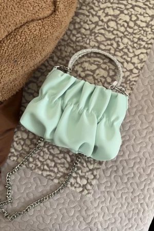 Women's Elegant Pleated Rhinestone Handheld Shoulder Bag, 2023 Summer Cloud Chain Crossbody Trend