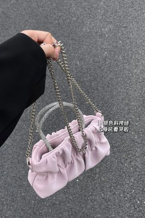 Women's Elegant Pleated Rhinestone Handheld Shoulder Bag, 2023 Summer Cloud Chain Crossbody Trend