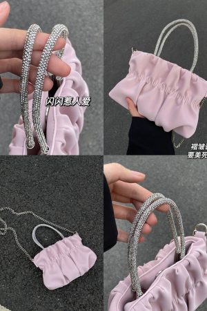 Women's Elegant Pleated Rhinestone Handheld Shoulder Bag, 2023 Summer Cloud Chain Crossbody Trend