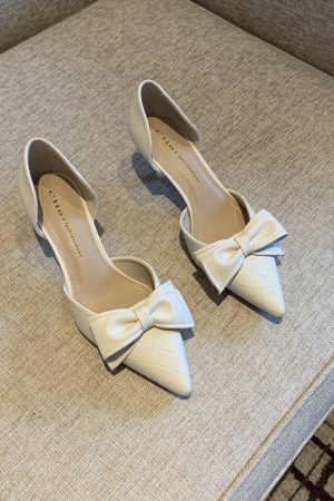 Women's Elegant Pointed Toe Bow Mid-Heel Shoes - Spring 2025 Versatile Hollow Slim Fit Commuting Style