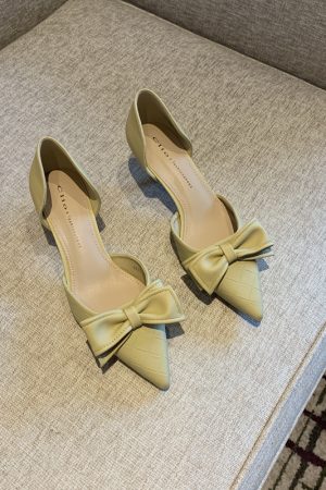 Women's Elegant Pointed Toe Bow Mid-Heel Shoes - Spring 2025 Versatile Hollow Slim Fit Commuting Style